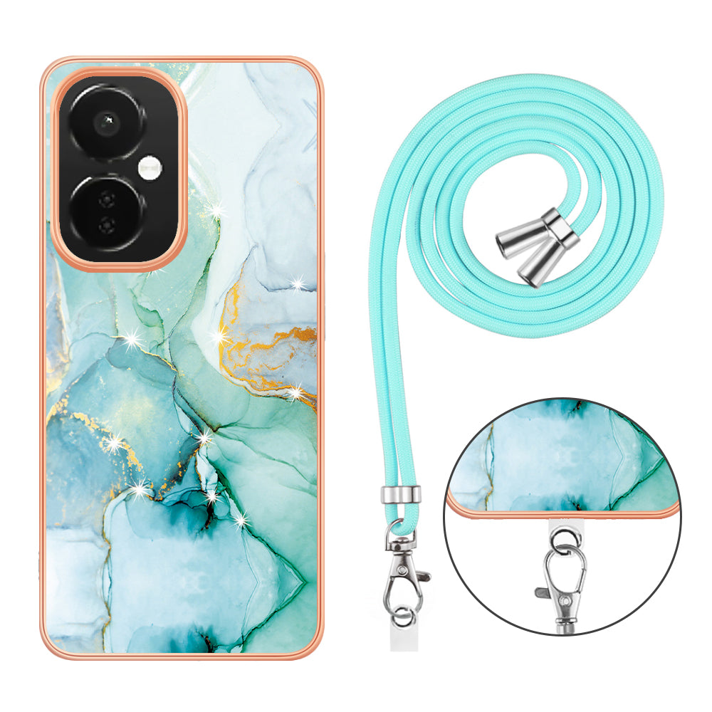 YB IMD Series-9 For OnePlus Nord CE 3 Lite 5G / N30 5G Marble Pattern IMD Case Electroplated TPU Cover with Lanyard - Green 003