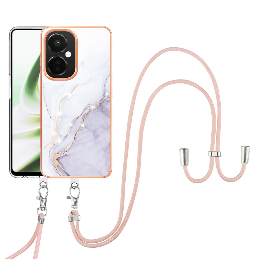 YB IMD Series-9 For OnePlus Nord CE 3 Lite 5G / N30 5G Marble Pattern IMD Case Electroplated TPU Cover with Lanyard - White 006