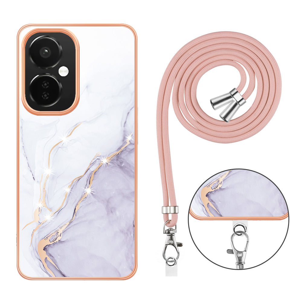YB IMD Series-9 For OnePlus Nord CE 3 Lite 5G / N30 5G Marble Pattern IMD Case Electroplated TPU Cover with Lanyard - White 006