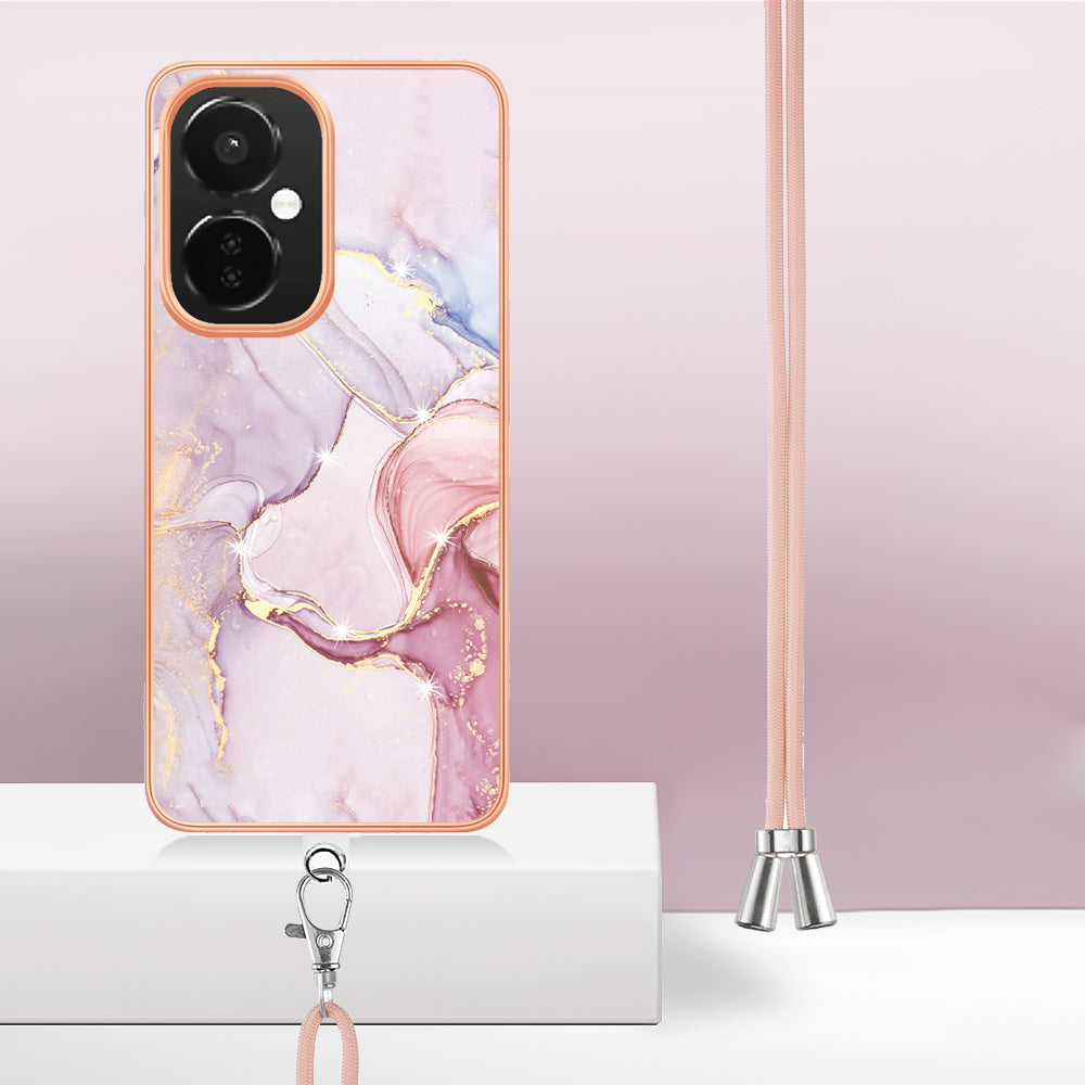 YB IMD Series-9 For OnePlus Nord CE 3 Lite 5G / N30 5G Marble Pattern IMD Case Electroplated TPU Cover with Lanyard - Rose Gold 005