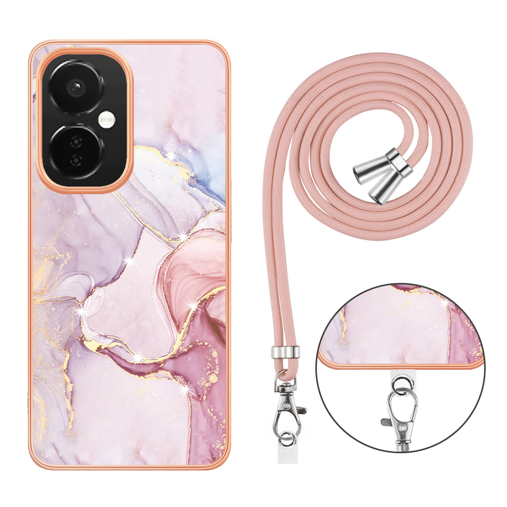 YB IMD Series-9 For OnePlus Nord CE 3 Lite 5G / N30 5G Marble Pattern IMD Case Electroplated TPU Cover with Lanyard - Rose Gold 005