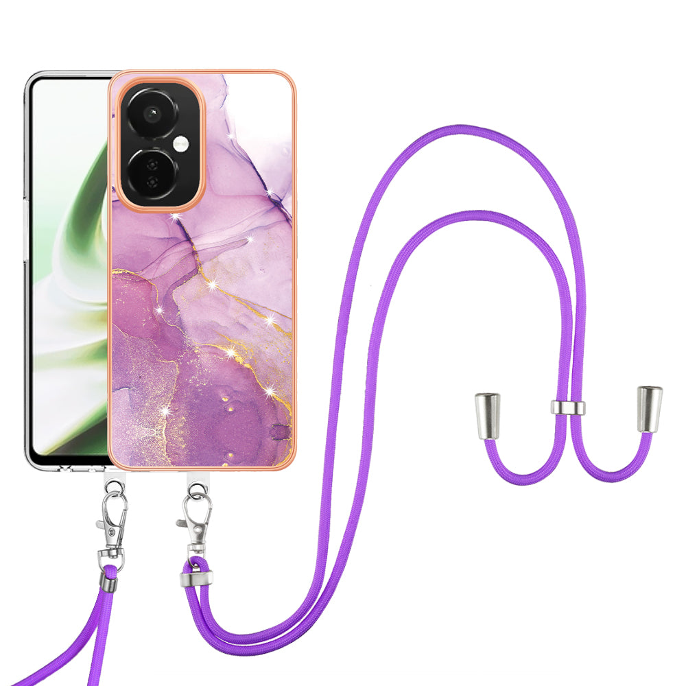 YB IMD Series-9 For OnePlus Nord CE 3 Lite 5G / N30 5G Marble Pattern IMD Case Electroplated TPU Cover with Lanyard - Purple 001