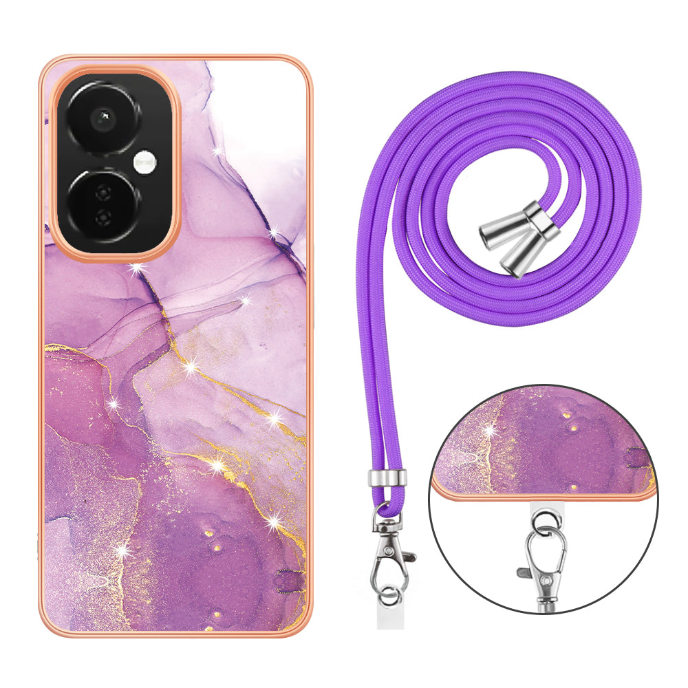 YB IMD Series-9 For OnePlus Nord CE 3 Lite 5G / N30 5G Marble Pattern IMD Case Electroplated TPU Cover with Lanyard - Purple 001