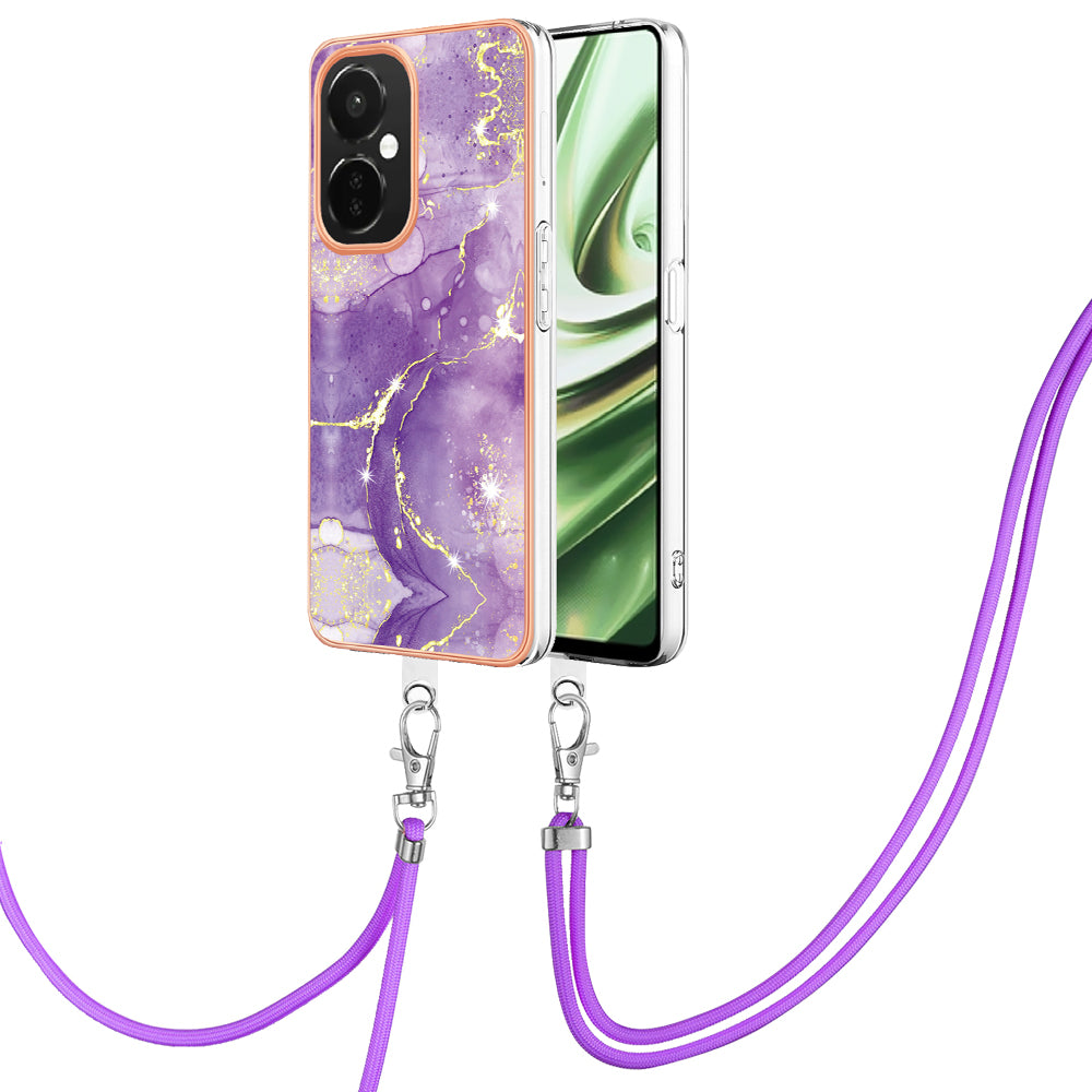 YB IMD Series-9 For OnePlus Nord CE 3 Lite 5G / N30 5G Marble Pattern IMD Case Electroplated TPU Cover with Lanyard - Purple 002