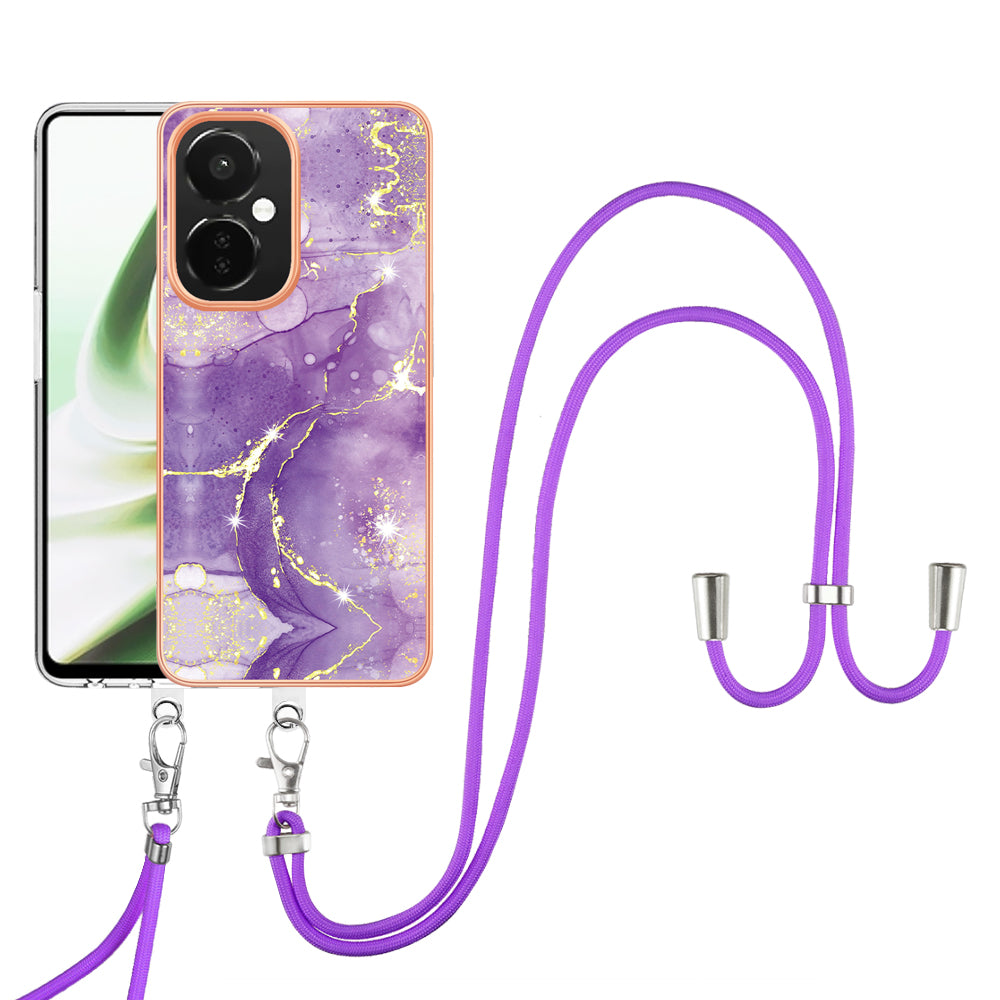 YB IMD Series-9 For OnePlus Nord CE 3 Lite 5G / N30 5G Marble Pattern IMD Case Electroplated TPU Cover with Lanyard - Purple 002