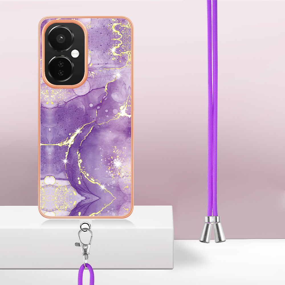 YB IMD Series-9 For OnePlus Nord CE 3 Lite 5G / N30 5G Marble Pattern IMD Case Electroplated TPU Cover with Lanyard - Purple 002