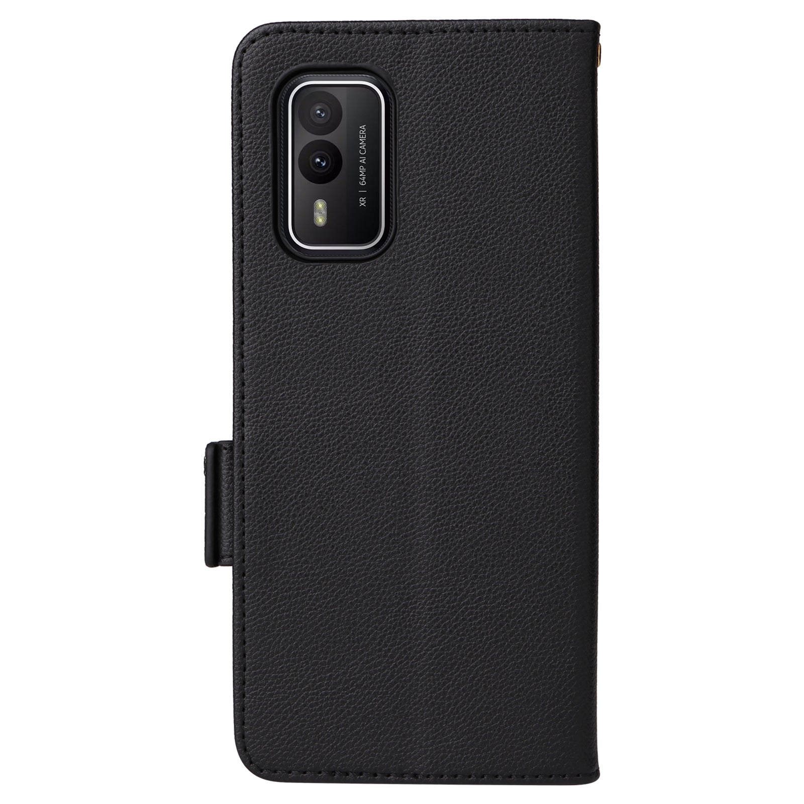 Wallet Stand Phone Case for Nokia XR21 Litchi Texture PU Leather Shockproof Cover - Black