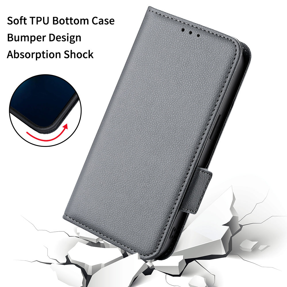 Wallet Stand Phone Case for Nokia XR21 Litchi Texture PU Leather Shockproof Cover - Grey