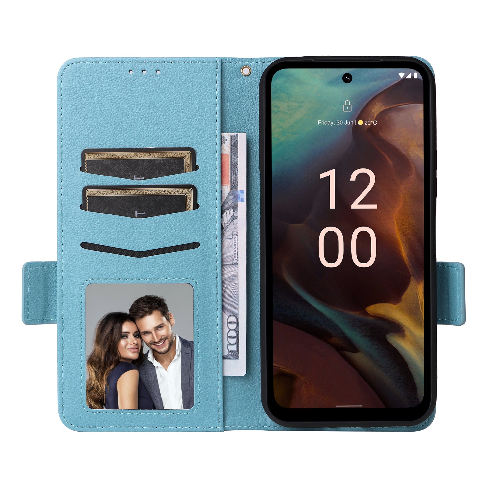 Wallet Stand Phone Case for Nokia XR21 Litchi Texture PU Leather Shockproof Cover - Baby Blue