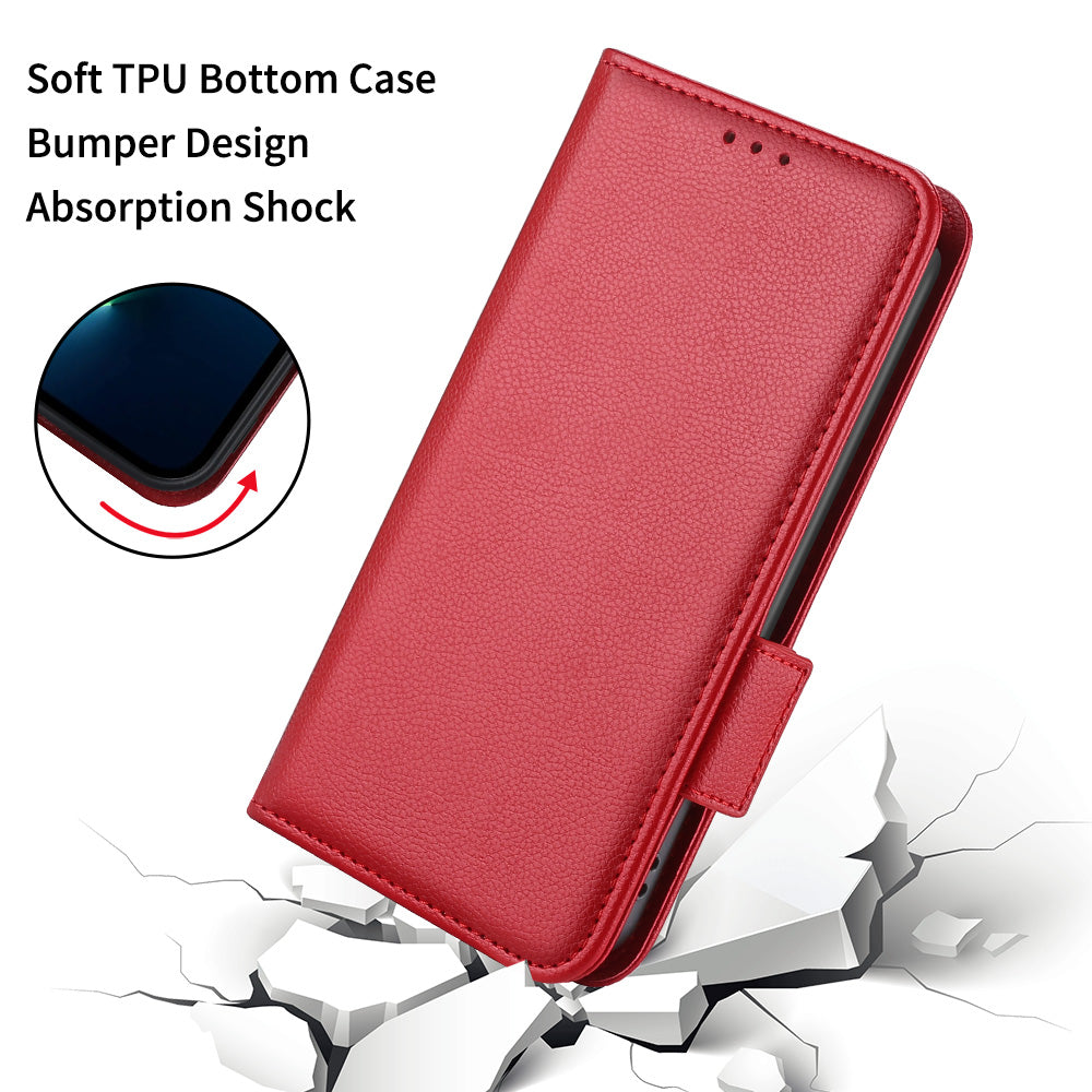 Wallet Stand Phone Case for Nokia XR21 Litchi Texture PU Leather Shockproof Cover - Red