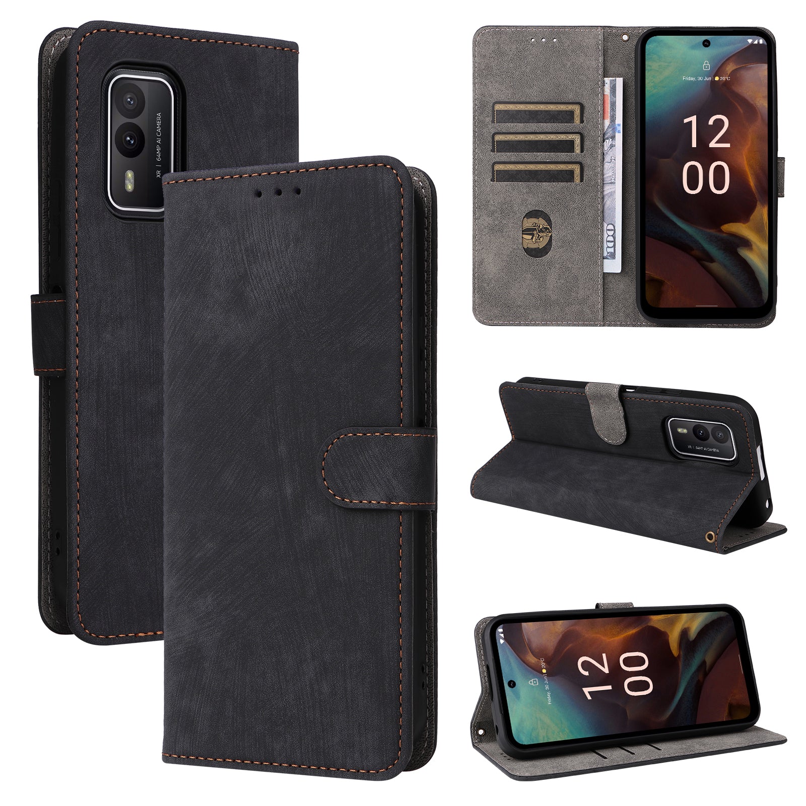 Uniqkart for Nokia XR21 RFID Blocking Phone Cover Wallet Stand Shell Shockproof Leather Case - Black