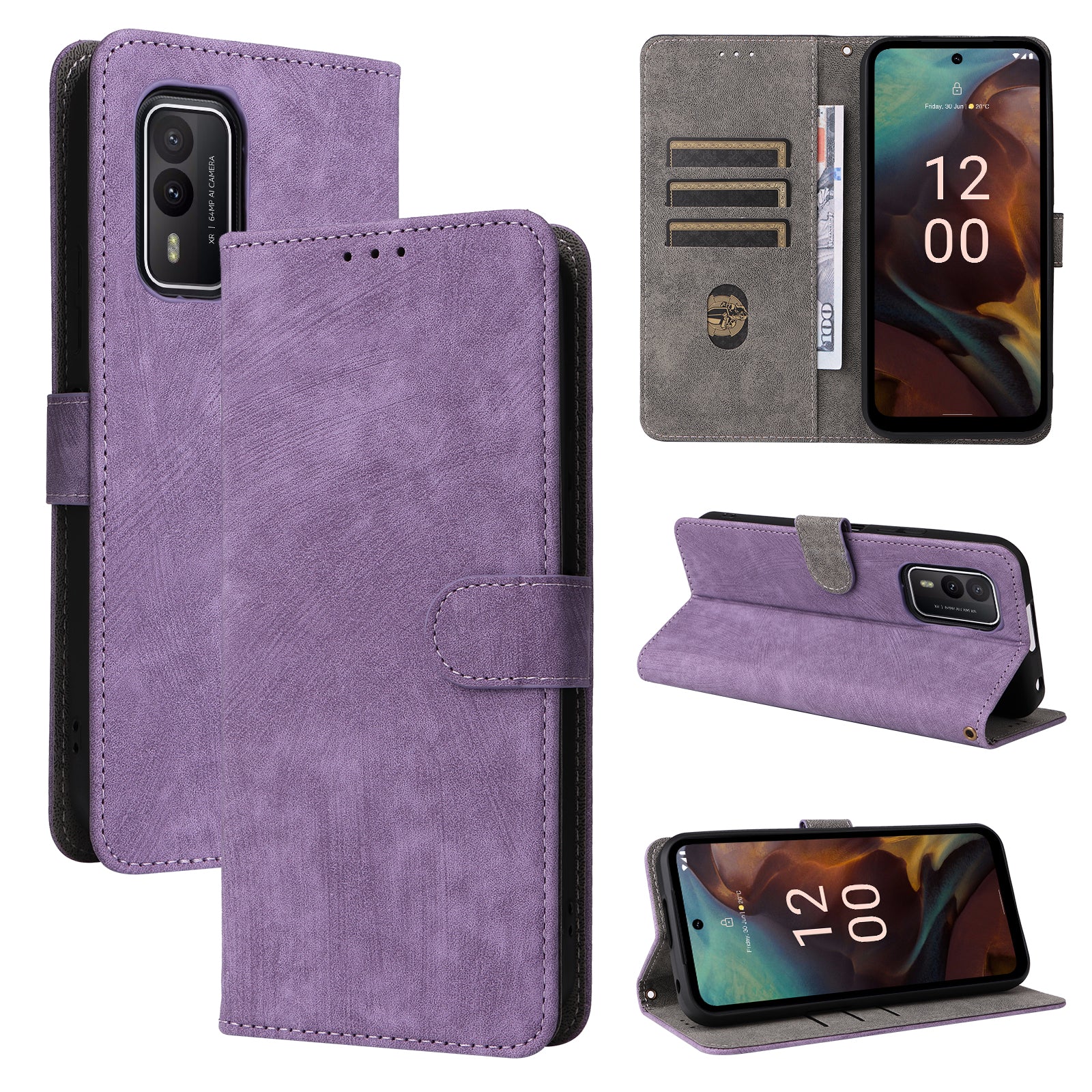 Uniqkart for Nokia XR21 RFID Blocking Phone Cover Wallet Stand Shell Shockproof Leather Case - Purple