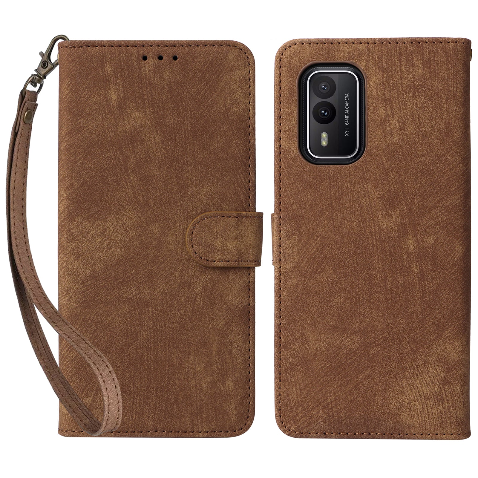 Uniqkart for Nokia XR21 RFID Blocking Phone Cover Wallet Stand Shell Shockproof Leather Case - Brown