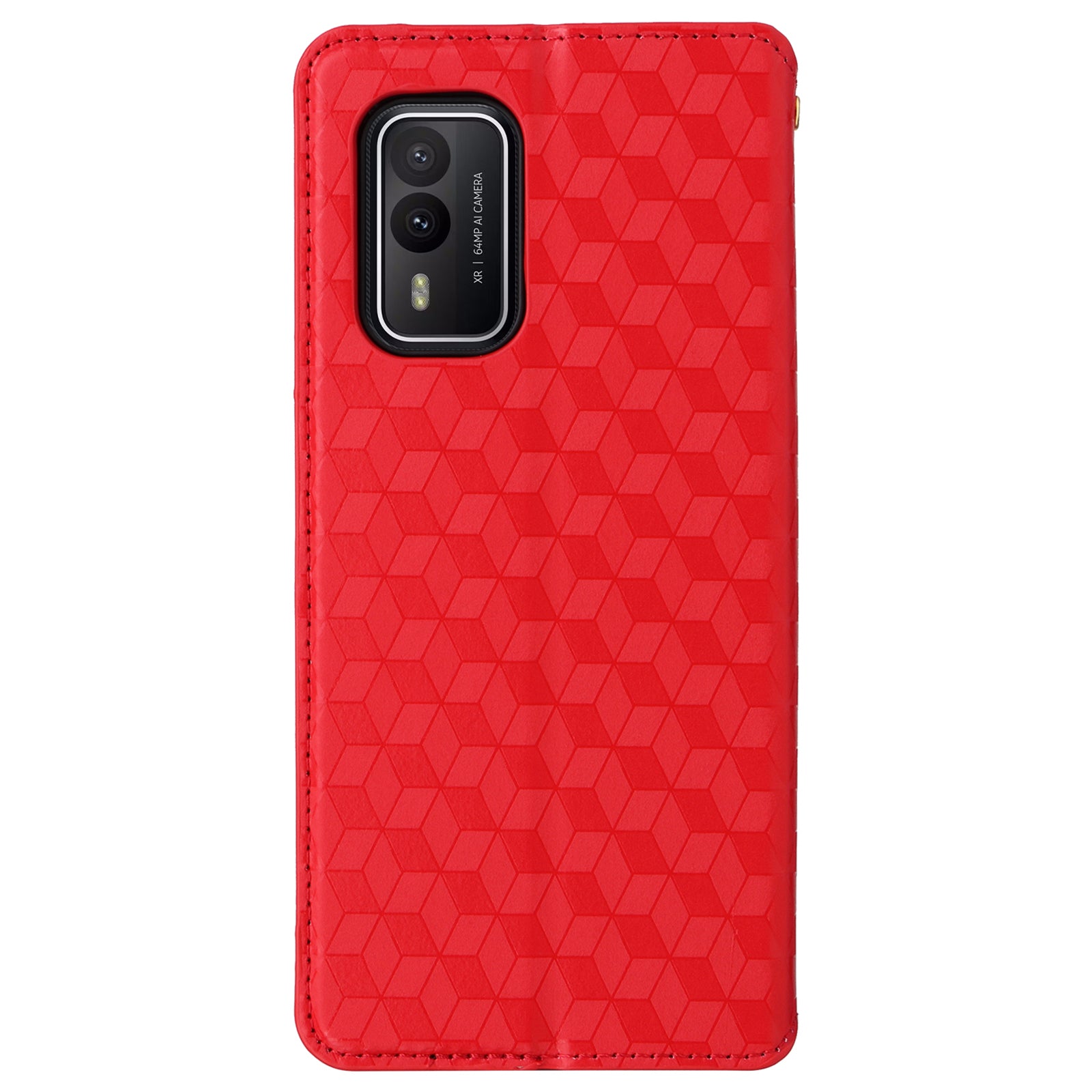 Rhombus Imprinted Shell for Nokia XR21 Bump Proof Phone Cover Stand PU Leather Case - Red