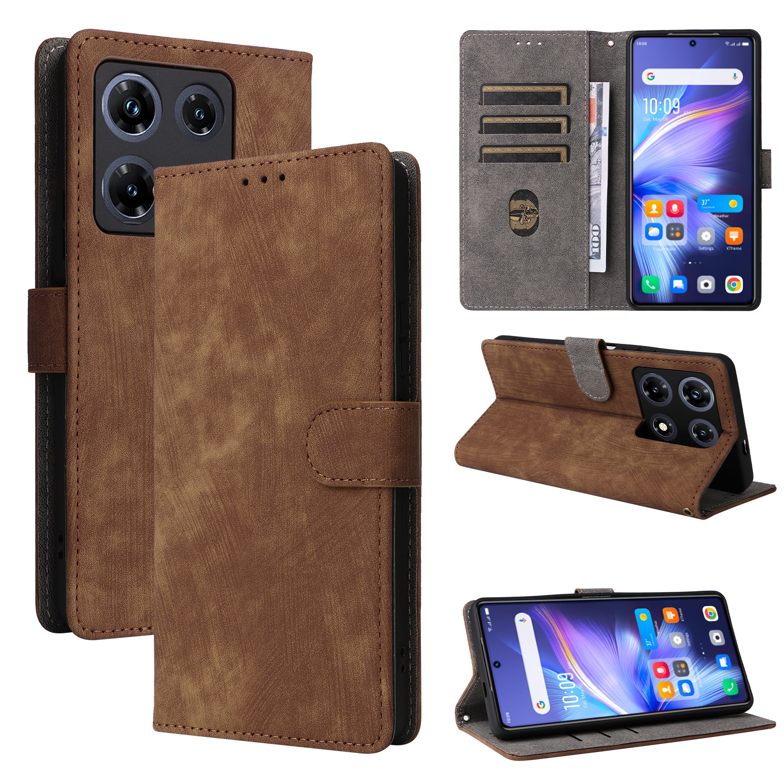 RFID Blocking Phone Cover for Infinix Note 30 Pro 4G X678B Wallet Stand Shell Leather Case - Brown