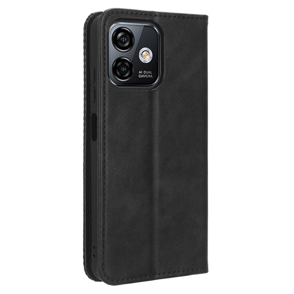 Retro Phone Case for Ulefone Note 16 Pro , PU Leather + TPU Phone Cover with Stand Wallet - Black