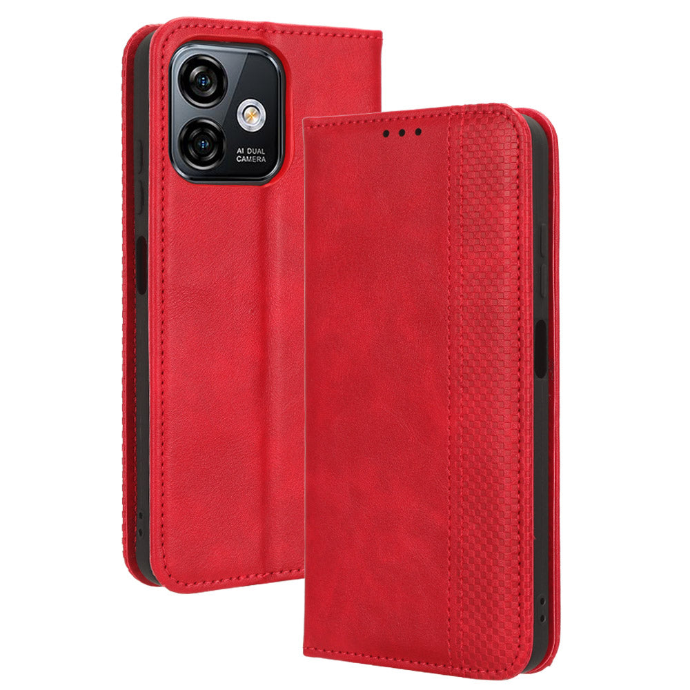 Retro Phone Case for Ulefone Note 16 Pro , PU Leather + TPU Phone Cover with Stand Wallet - Red