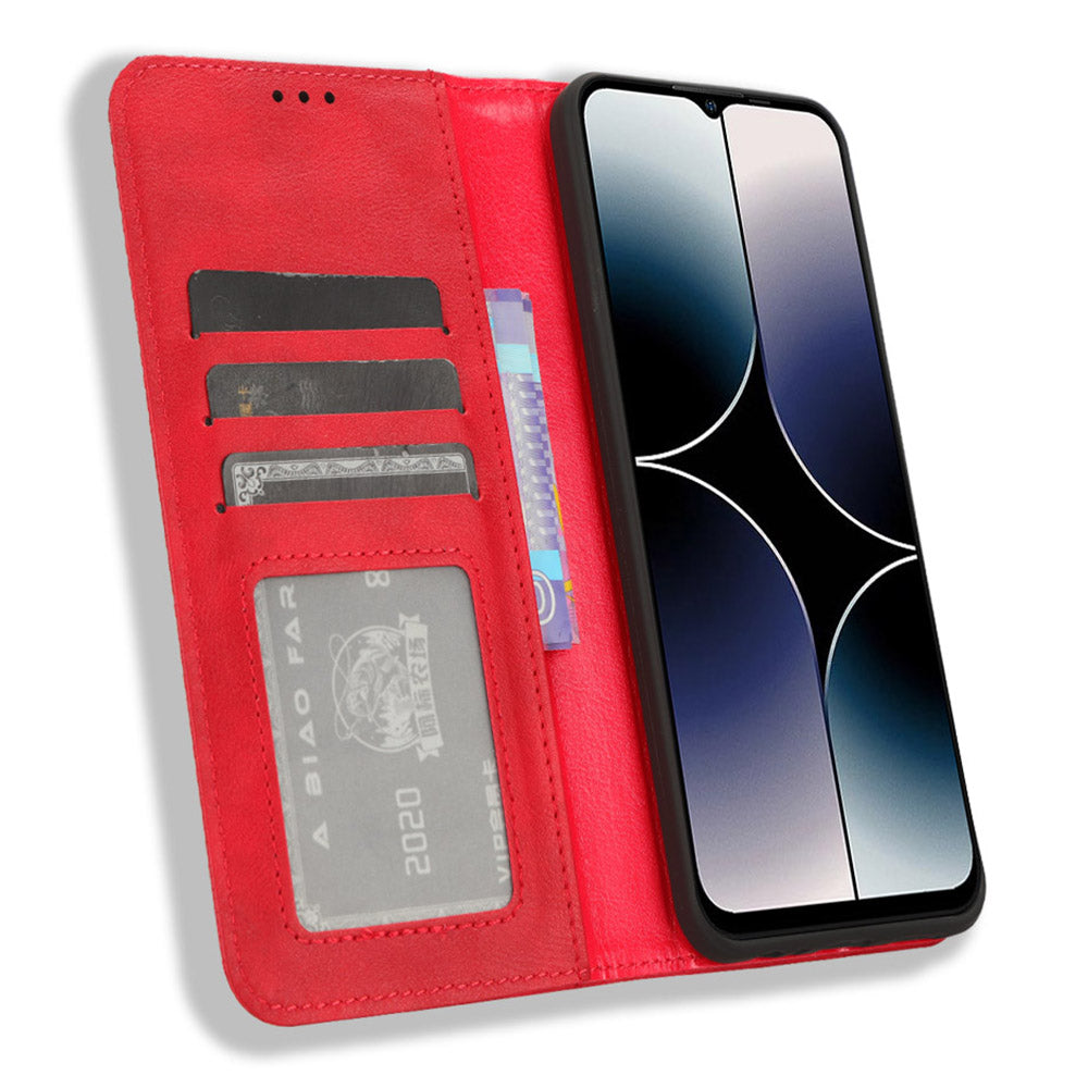 Retro Phone Case for Ulefone Note 16 Pro , PU Leather + TPU Phone Cover with Stand Wallet - Red