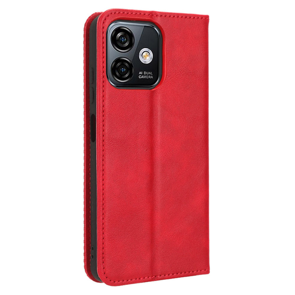 Retro Phone Case for Ulefone Note 16 Pro , PU Leather + TPU Phone Cover with Stand Wallet - Red