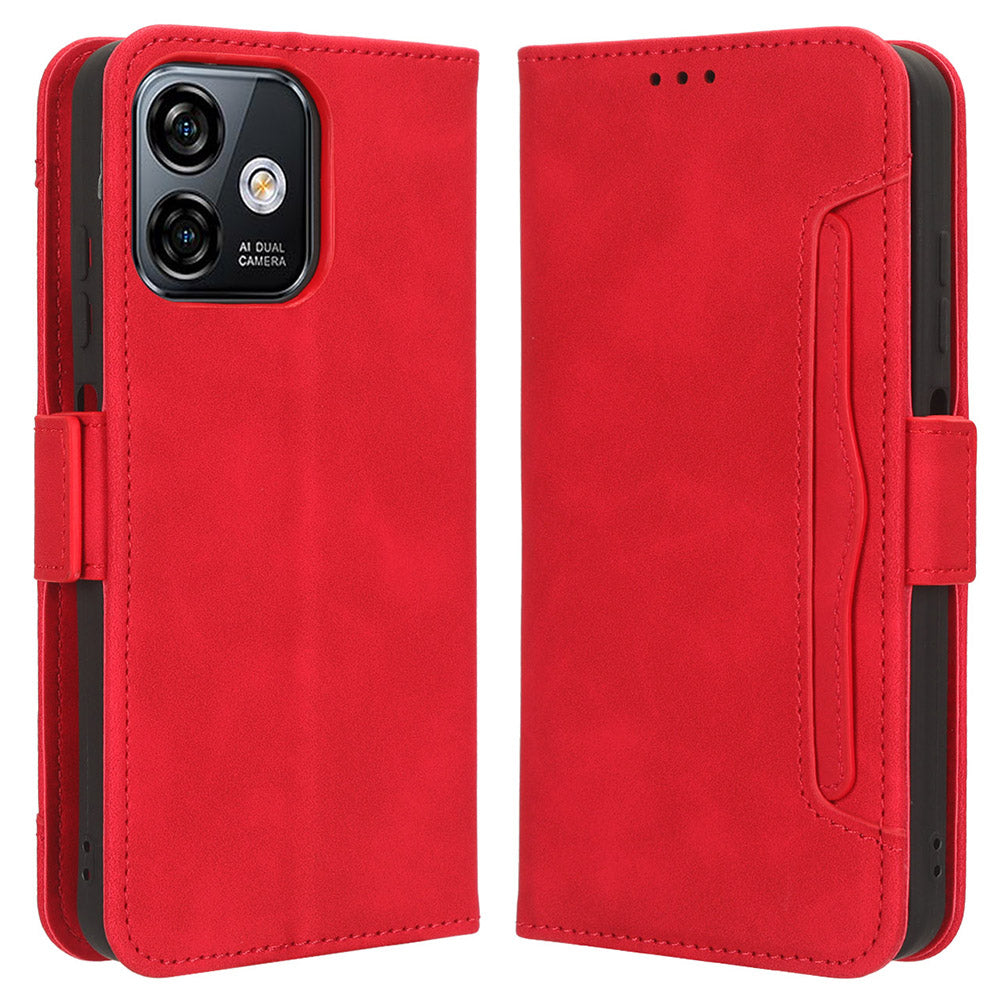 Uniqkart for Ulefone Note 16 Pro PU Leather Case Phone Wallet Multiple Card Slots Stand Cover - Red