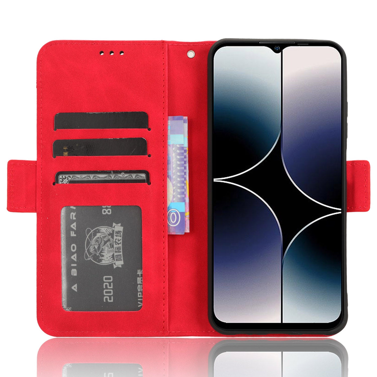 Uniqkart for Ulefone Note 16 Pro PU Leather Case Phone Wallet Multiple Card Slots Stand Cover - Red