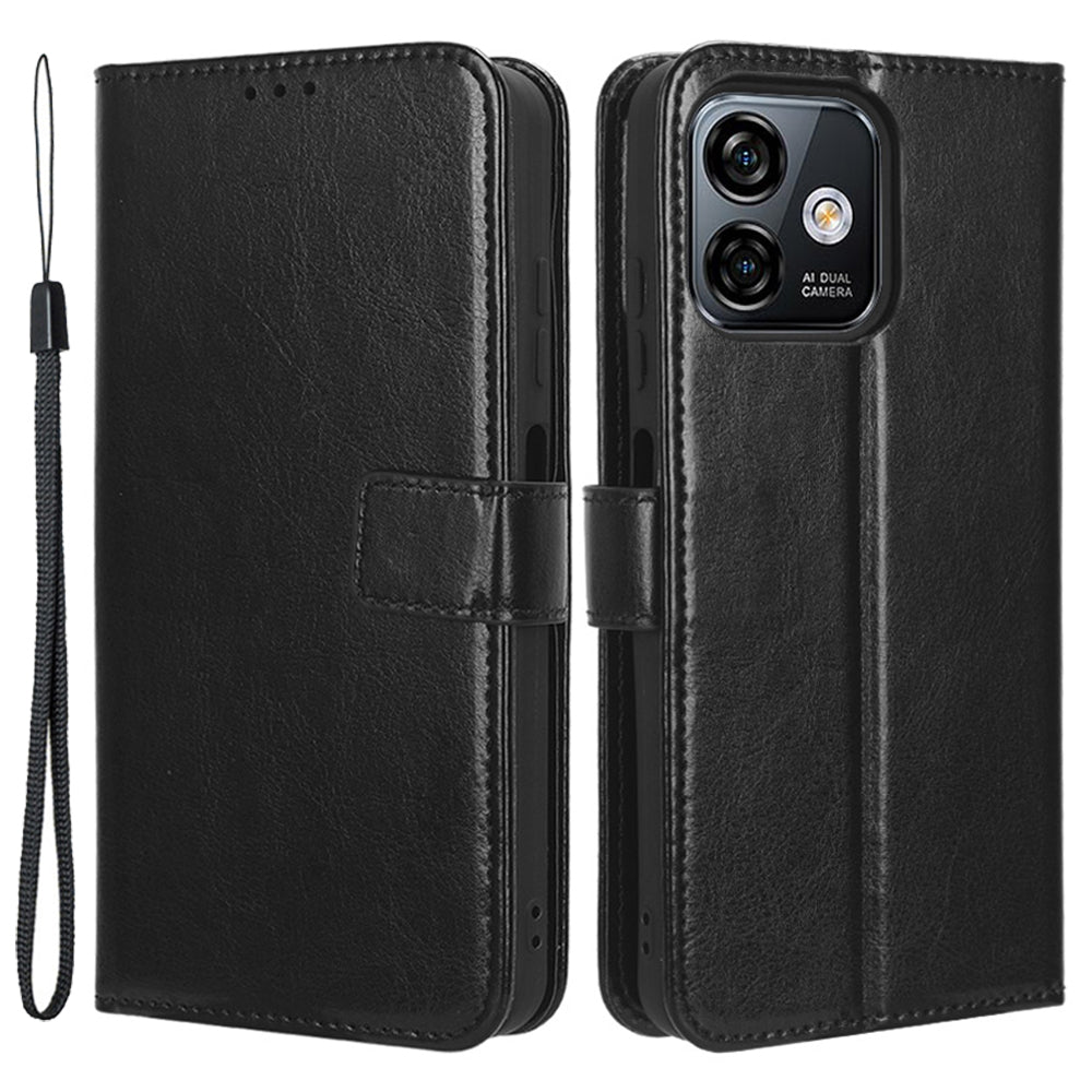 Uniqkart for Ulefone Note 16 Pro Folio Flip Phone Case Crazy Horse Texture PU Leather Stand Wallet Cover - Black
