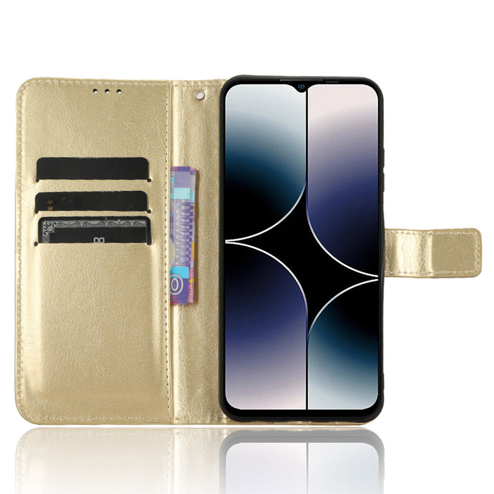 Uniqkart for Ulefone Note 16 Pro Folio Flip Phone Case Crazy Horse Texture PU Leather Stand Wallet Cover - Gold