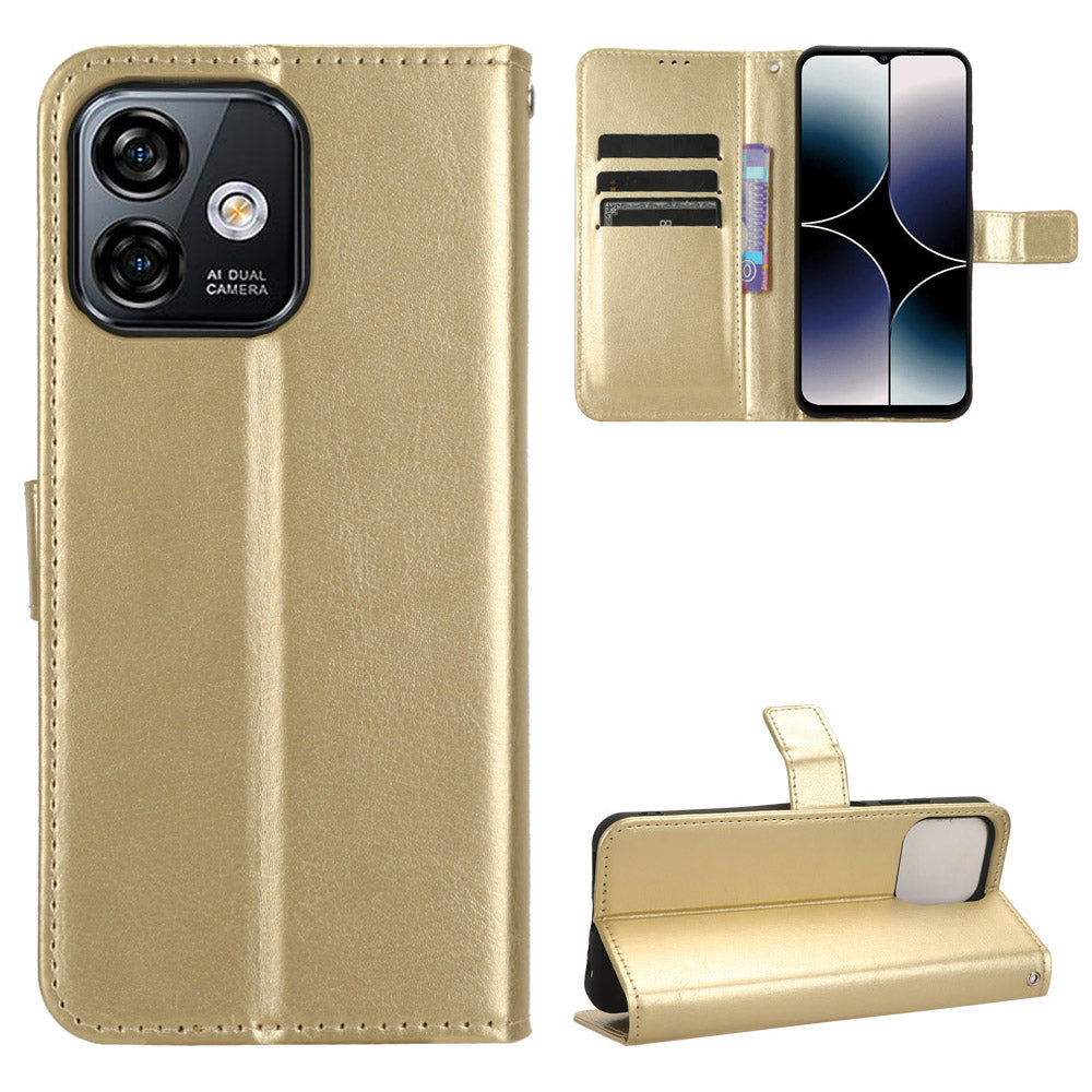 Uniqkart for Ulefone Note 16 Pro Folio Flip Phone Case Crazy Horse Texture PU Leather Stand Wallet Cover - Gold