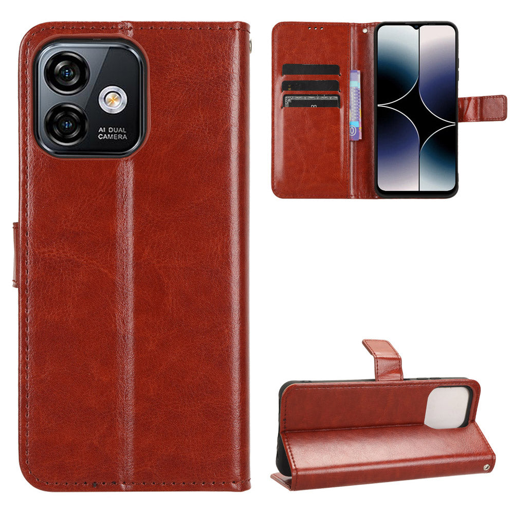 Uniqkart for Ulefone Note 16 Pro Folio Flip Phone Case Crazy Horse Texture PU Leather Stand Wallet Cover - Brown