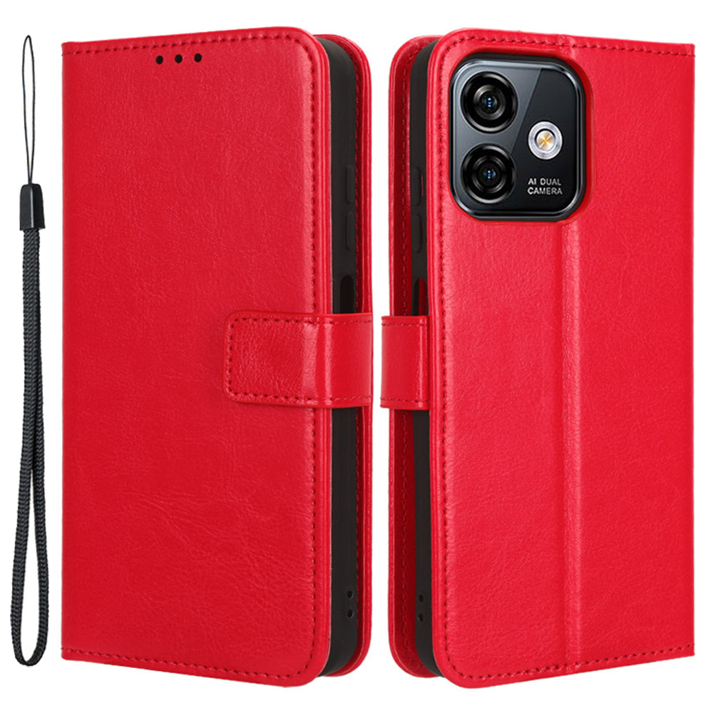 Uniqkart for Ulefone Note 16 Pro Folio Flip Phone Case Crazy Horse Texture PU Leather Stand Wallet Cover - Red