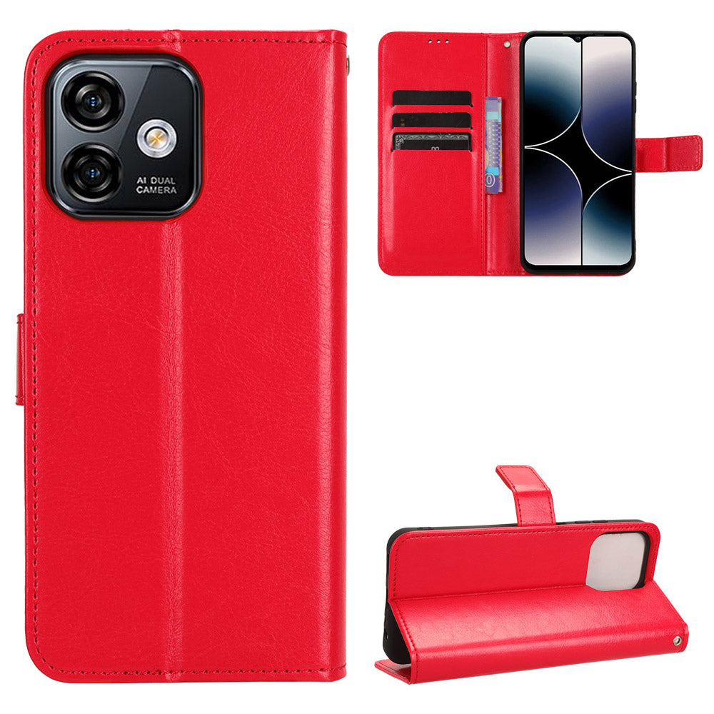 Uniqkart for Ulefone Note 16 Pro Folio Flip Phone Case Crazy Horse Texture PU Leather Stand Wallet Cover - Red