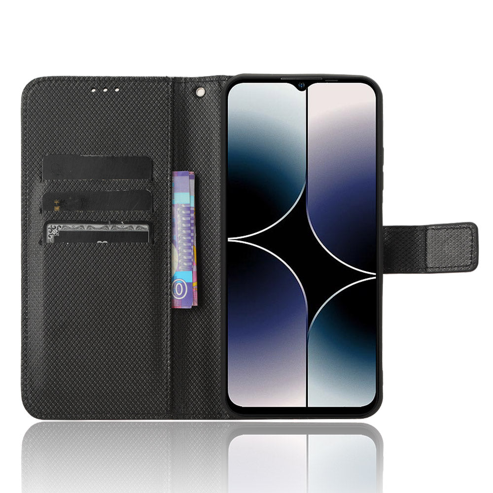 Uniqkart for Ulefone Note 16 Pro PU Leather Wallet Phone Case Stand Cover Diamond Texture Shell - Black