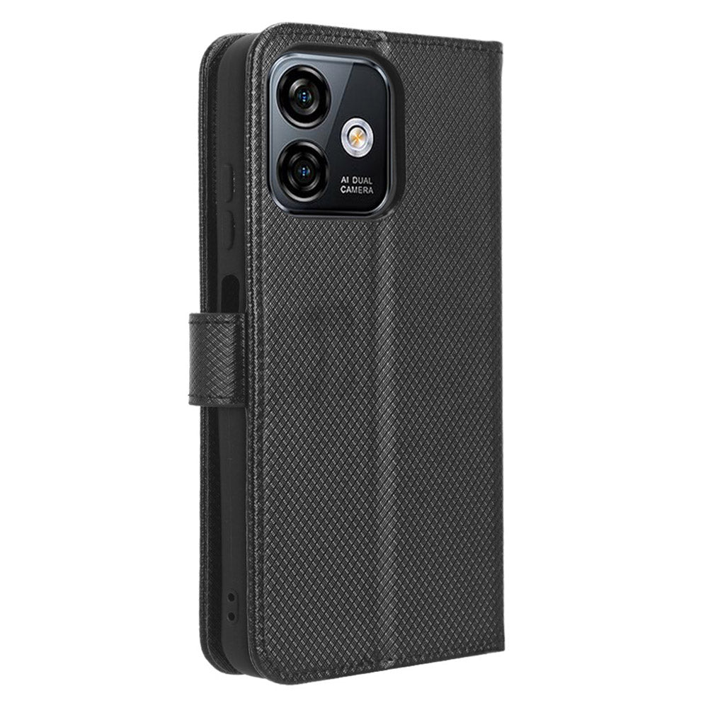 Uniqkart for Ulefone Note 16 Pro PU Leather Wallet Phone Case Stand Cover Diamond Texture Shell - Black