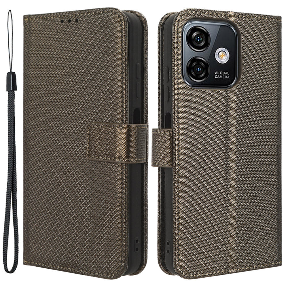 Uniqkart for Ulefone Note 16 Pro PU Leather Wallet Phone Case Stand Cover Diamond Texture Shell - Brown