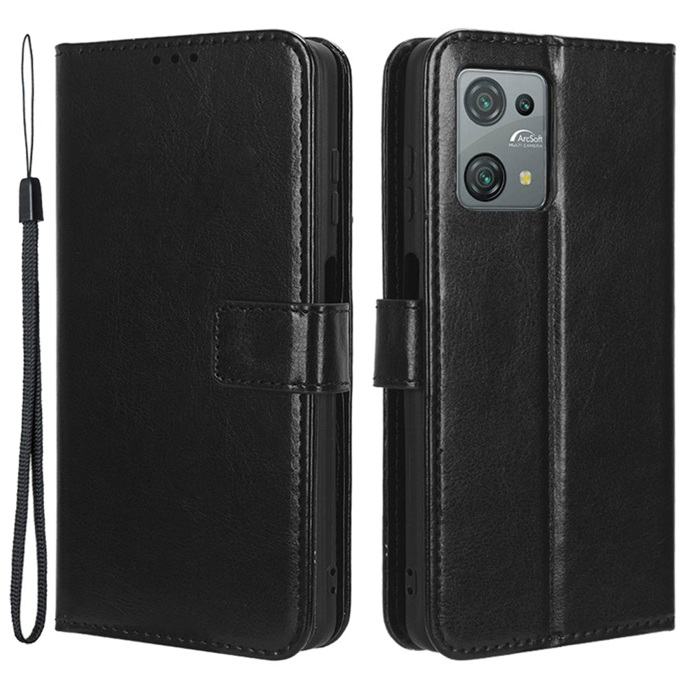 Uniqkart for Blackview Oscal C30 / C30 Pro Foldable Stand Phone Case Crazy Horse Texture PU Leather Wallet Cover - Black