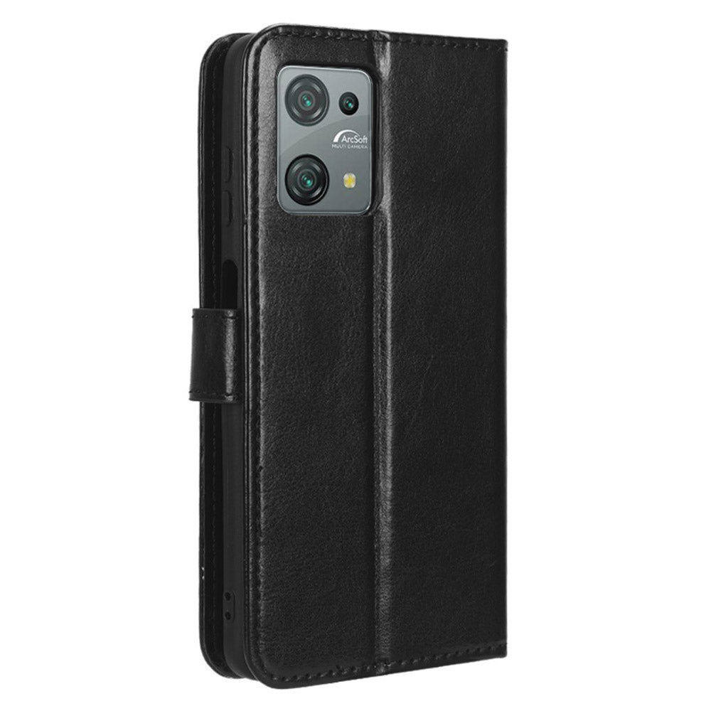 Uniqkart for Blackview Oscal C30 / C30 Pro Foldable Stand Phone Case Crazy Horse Texture PU Leather Wallet Cover - Black