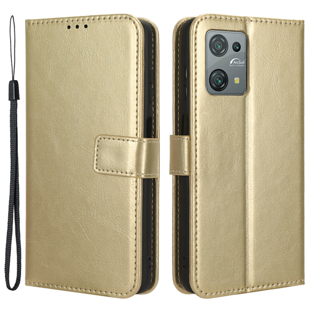 Uniqkart for Blackview Oscal C30 / C30 Pro Foldable Stand Phone Case Crazy Horse Texture PU Leather Wallet Cover - Gold