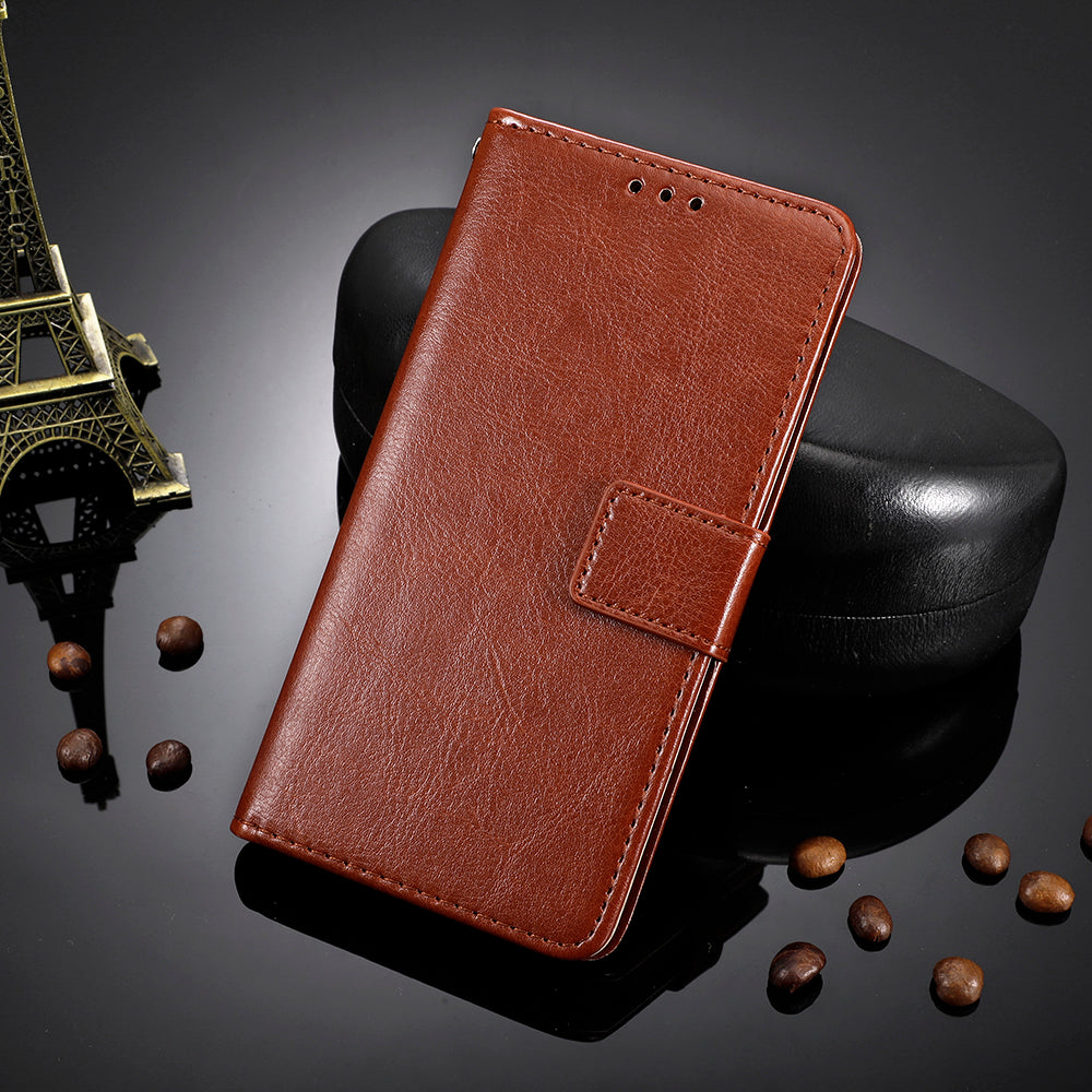Uniqkart for Blackview Oscal C30 / C30 Pro Foldable Stand Phone Case Crazy Horse Texture PU Leather Wallet Cover - Brown