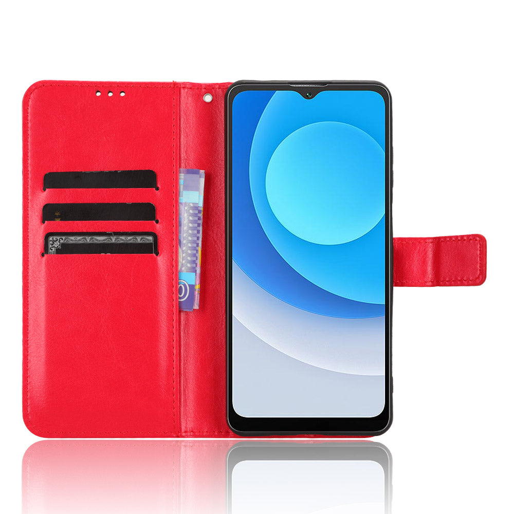Uniqkart for Blackview Oscal C30 / C30 Pro Foldable Stand Phone Case Crazy Horse Texture PU Leather Wallet Cover - Red