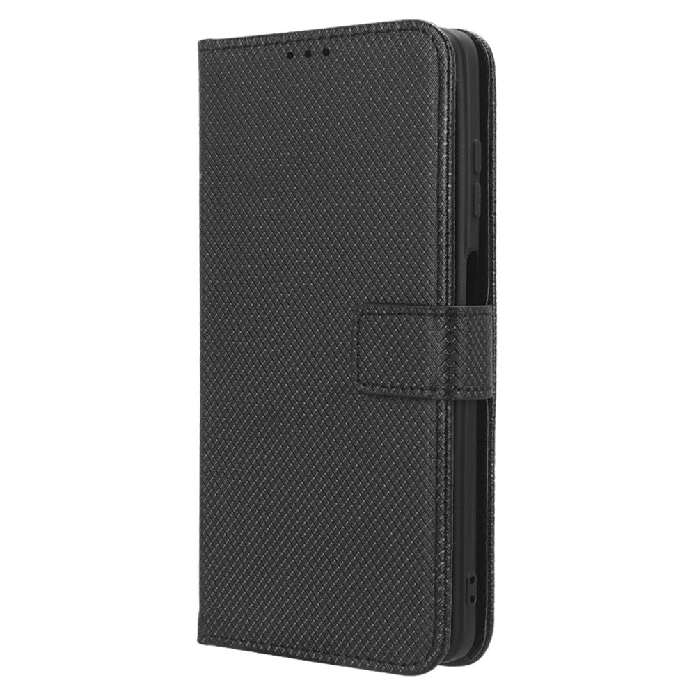 Diamond Texture Shell for Blackview Oscal C30 / C30 Pro Phone Wallet Case PU Leather Stand Cover - Black