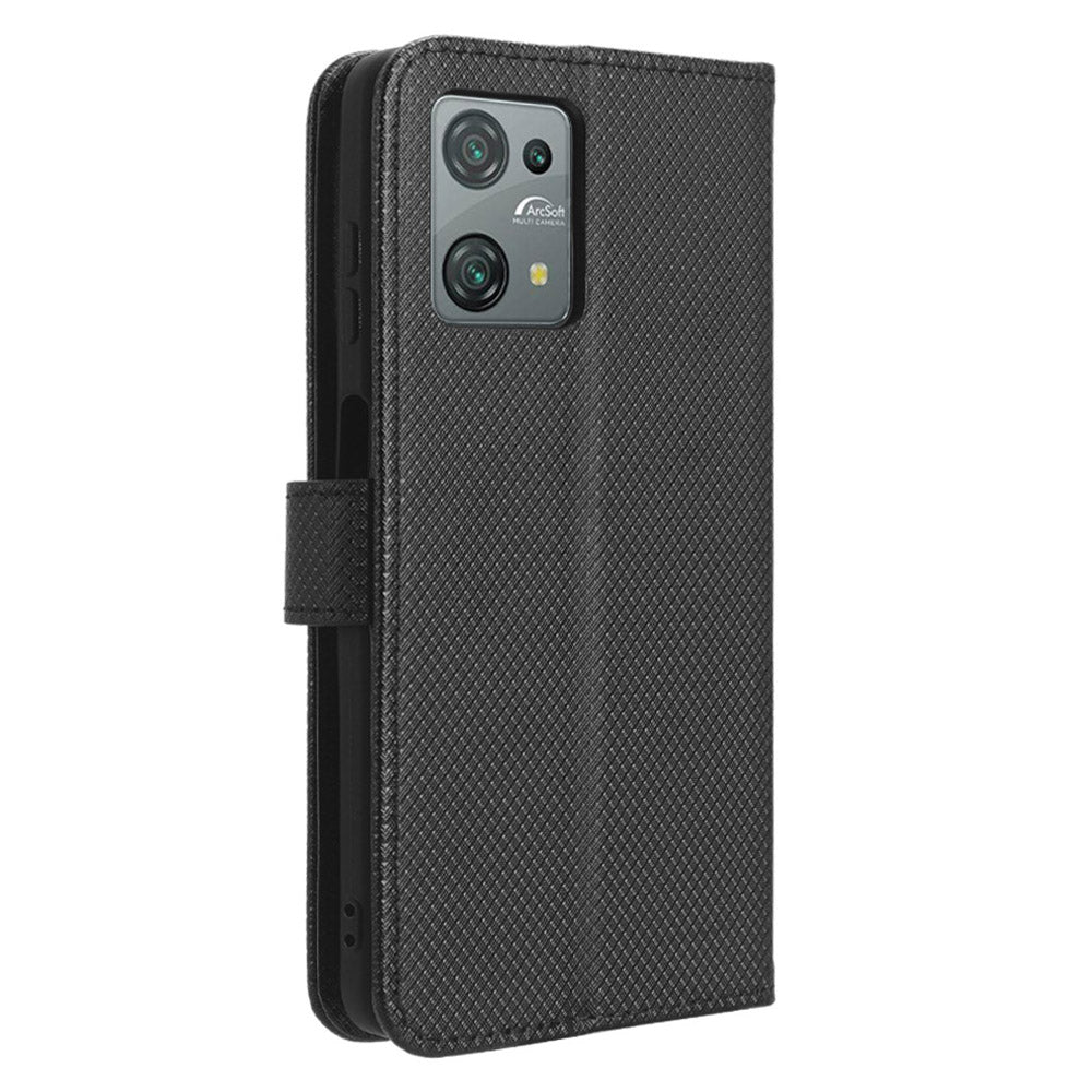 Diamond Texture Shell for Blackview Oscal C30 / C30 Pro Phone Wallet Case PU Leather Stand Cover - Black