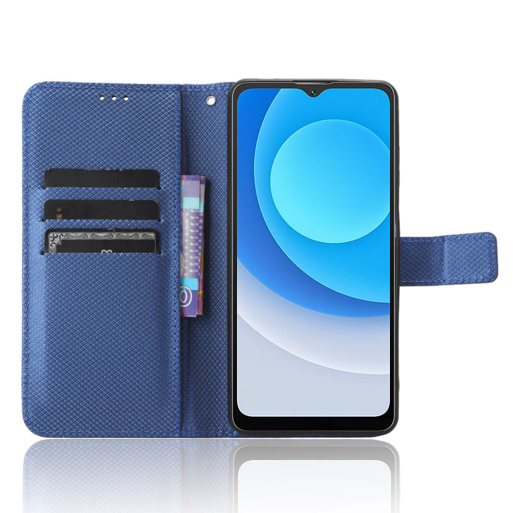 Diamond Texture Shell for Blackview Oscal C30 / C30 Pro Phone Wallet Case PU Leather Stand Cover - Blue