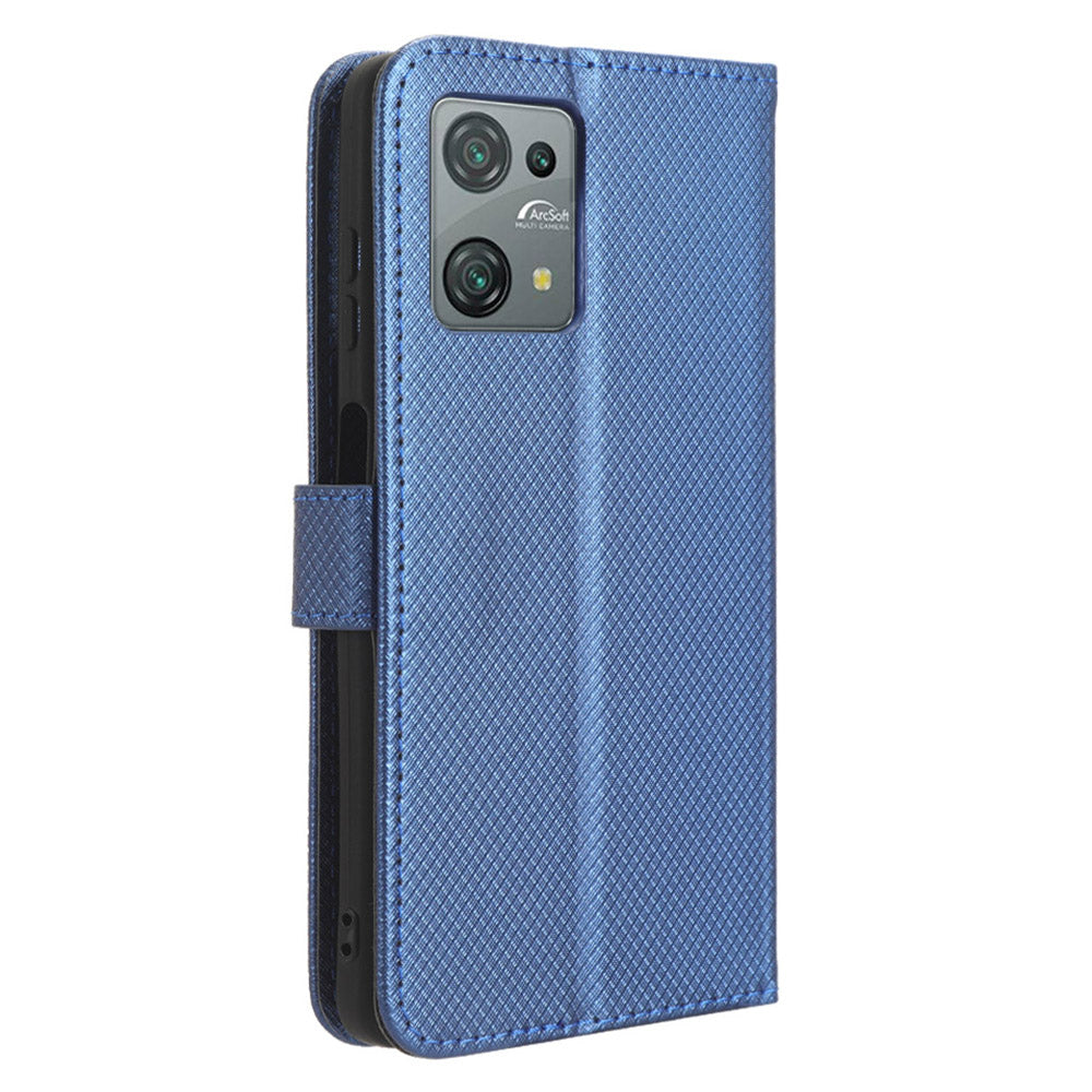 Diamond Texture Shell for Blackview Oscal C30 / C30 Pro Phone Wallet Case PU Leather Stand Cover - Blue