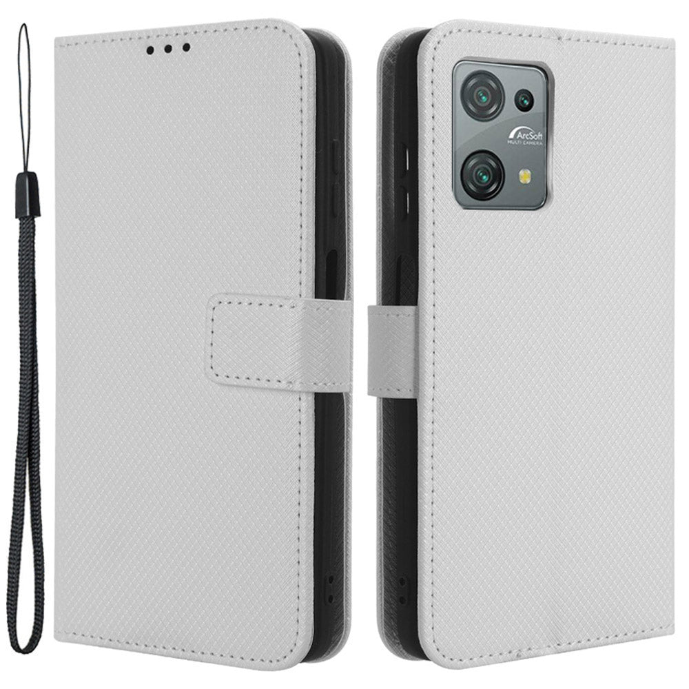 Diamond Texture Shell for Blackview Oscal C30 / C30 Pro Phone Wallet Case PU Leather Stand Cover - White