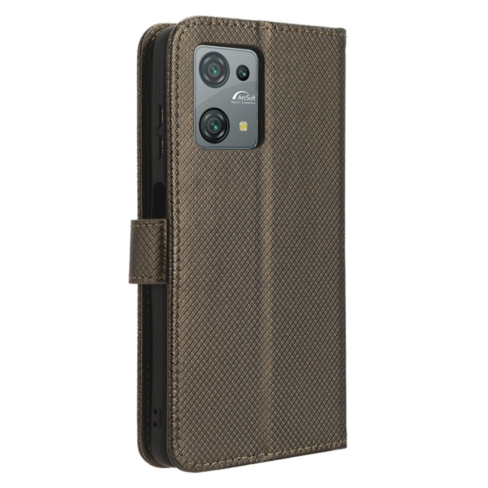 Diamond Texture Shell for Blackview Oscal C30 / C30 Pro Phone Wallet Case PU Leather Stand Cover - Brown