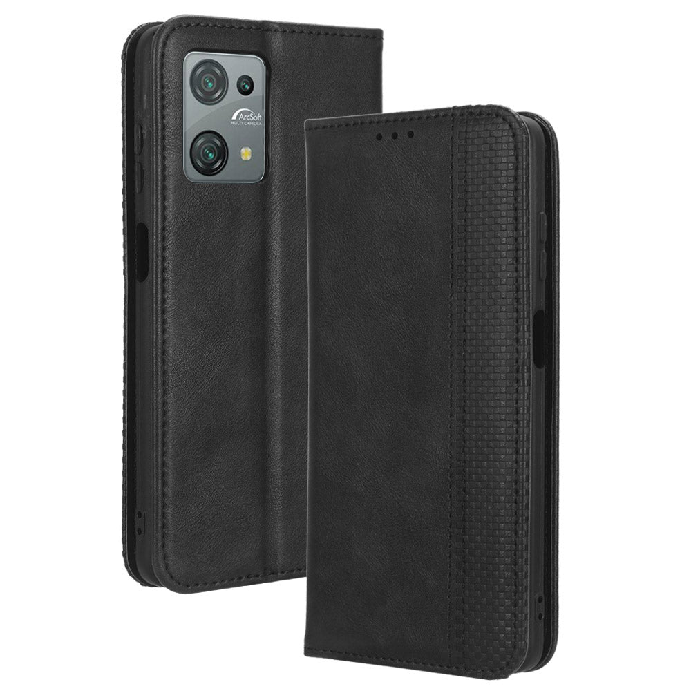 Uniqkart for Blackview Oscal C30 / Oscal C30 Pro Retro PU Leather Wallet Case Stand Phone Protective Cover - Black