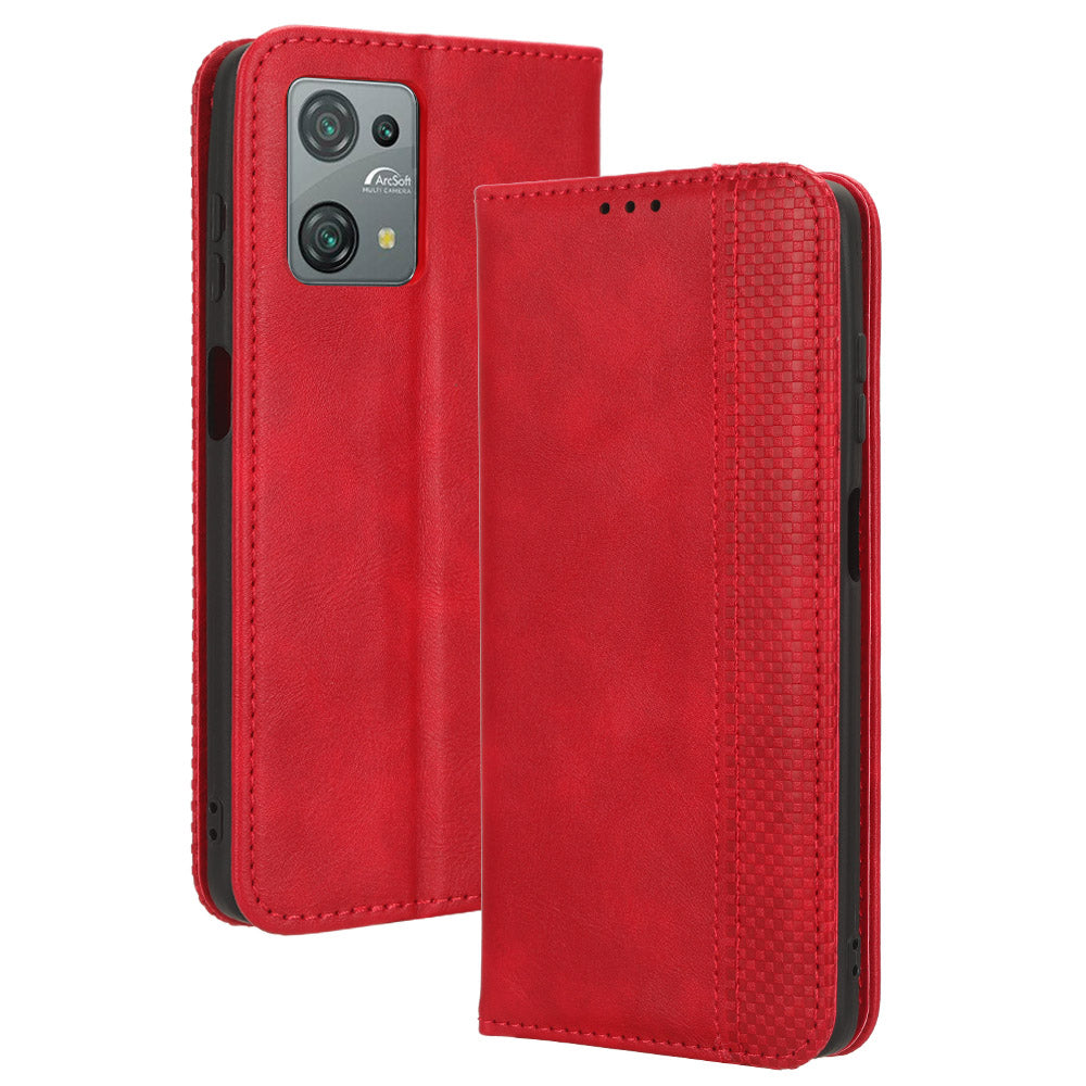 Uniqkart for Blackview Oscal C30 / Oscal C30 Pro Retro PU Leather Wallet Case Stand Phone Protective Cover - Red