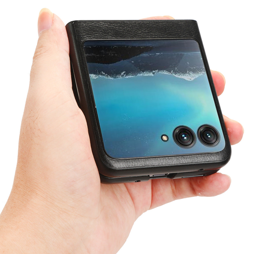 Uniqkart for Motorola Razr 40 Ultra 5G Protective Phone Case PU Leather Coated PC Litchi Texture Cover - Black