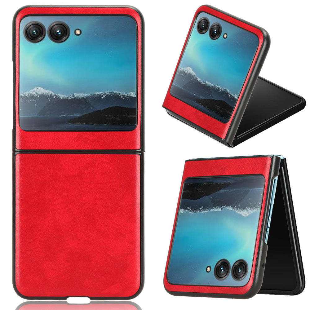 Uniqkart for Motorola Razr 40 Ultra 5G Protective Phone Case PU Leather Coated PC Litchi Texture Cover - Red