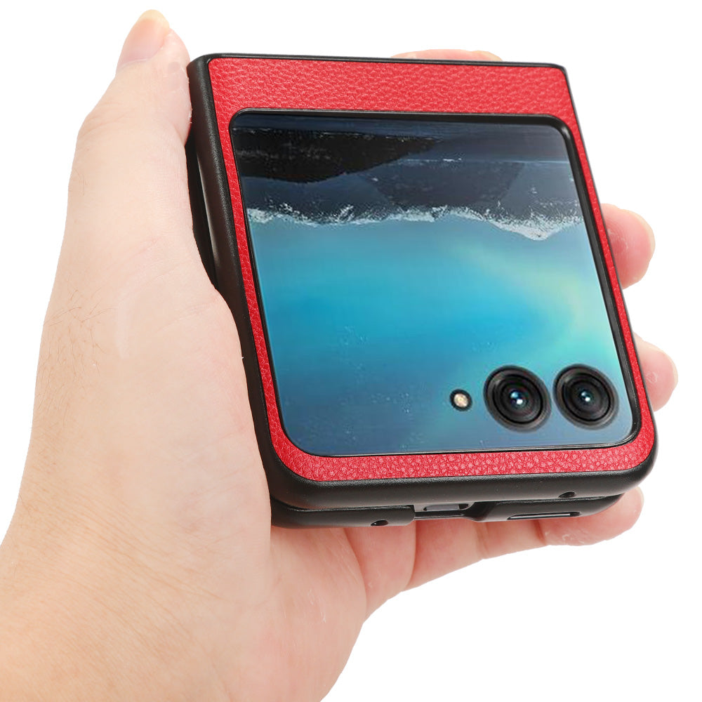 Uniqkart for Motorola Razr 40 Ultra 5G PU Leather+PC Card Slot Case Litchi Texture Phone Cover - Red